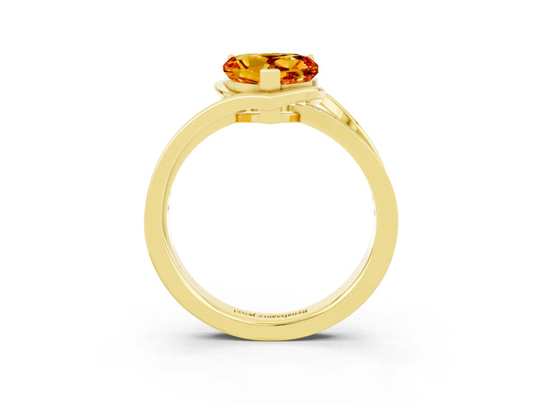 Yellow gold Heart Cut Citrine Solitaire Ring with Split Shank and Prong Setting