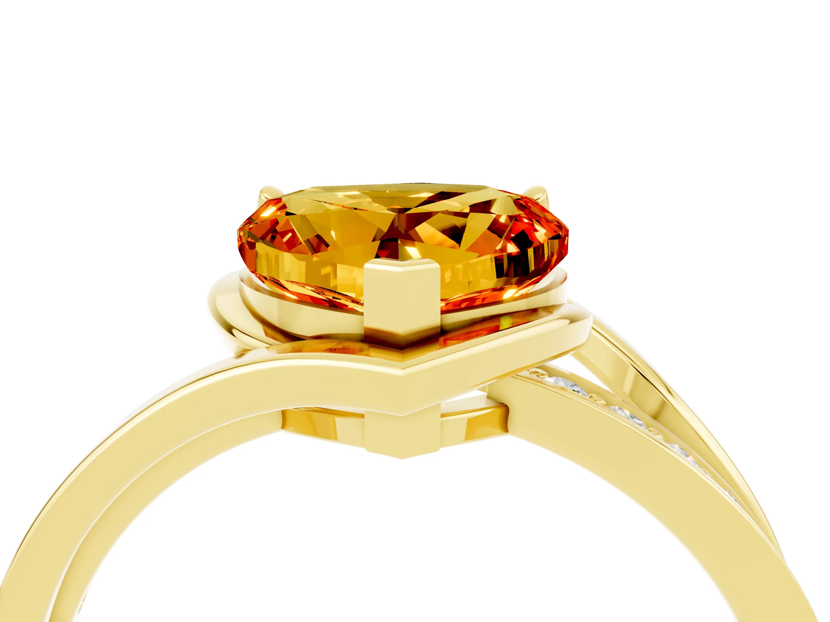 Yellow gold Heart Cut Citrine Solitaire Ring with Split Shank and Prong Setting_4