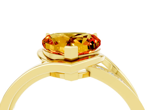 Yellow gold Heart Cut Citrine Solitaire Ring with Split Shank and Prong Setting_4