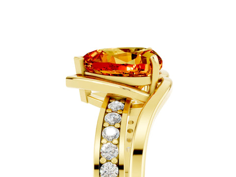 Yellow gold Heart Cut Citrine Solitaire Ring with Split Shank and Prong Setting_5