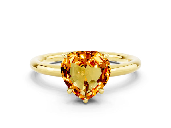 Yellow gold Heart Cut Citrine Solitaire Ring with Thin Band and Four-Prong Setting