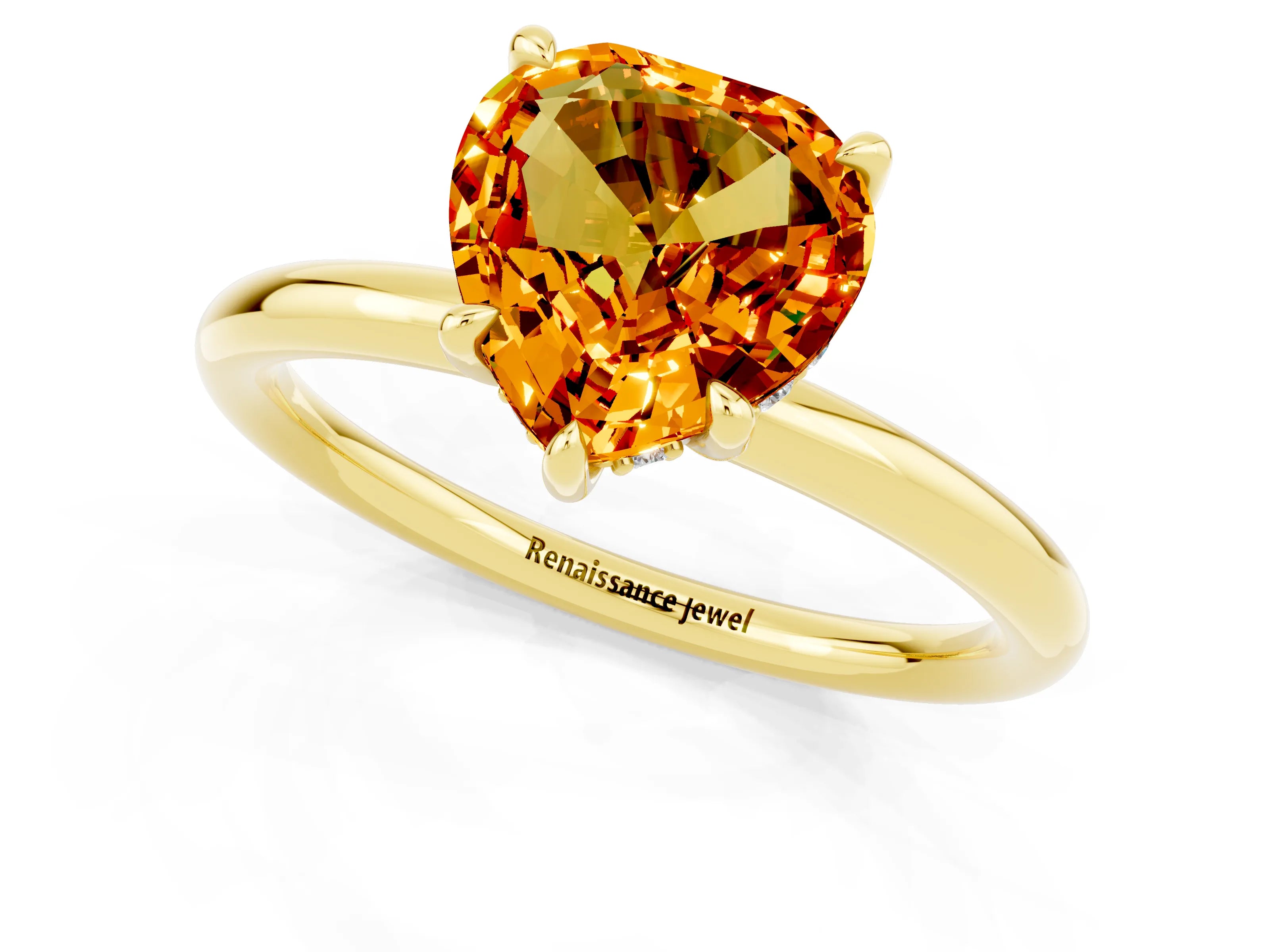 Yellow gold Heart Cut Citrine Solitaire Ring with Thin Band and Four-Prong Setting_1