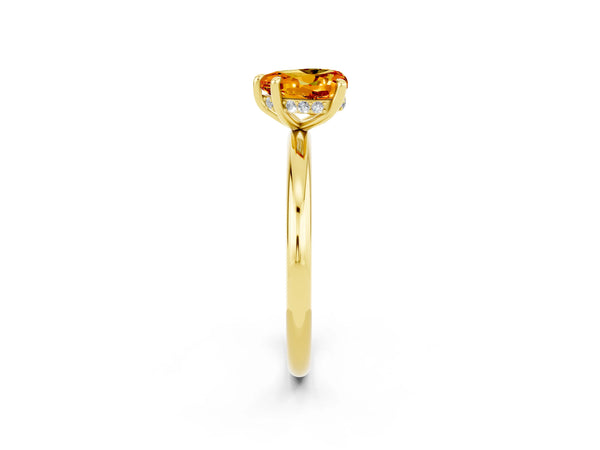 Yellow gold Heart Cut Citrine Solitaire Ring with Thin Band and Four-Prong Setting