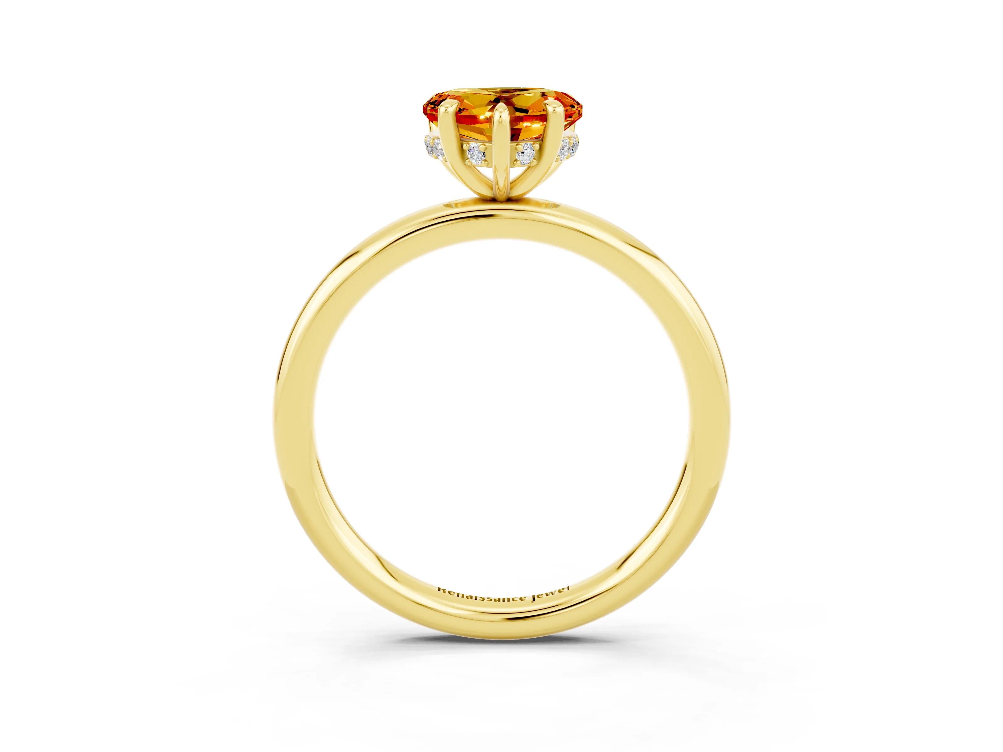 Yellow gold Heart Cut Citrine Solitaire Ring with Thin Band and Four-Prong Setting_3