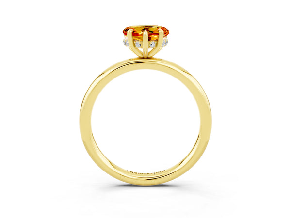 Yellow gold Heart Cut Citrine Solitaire Ring with Thin Band and Four-Prong Setting