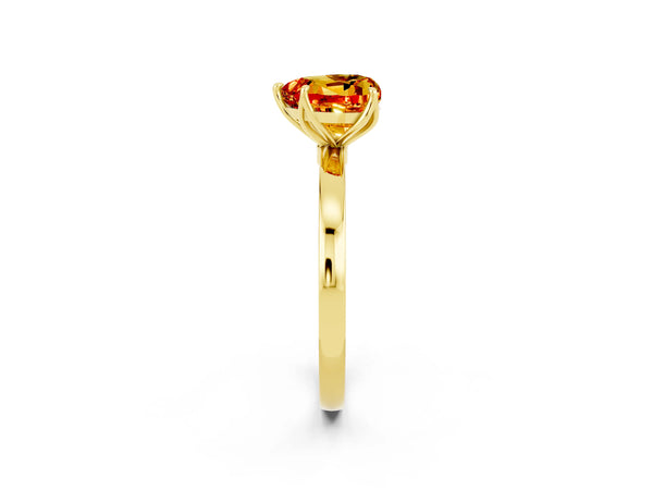 Yellow gold Heart Cut Citrine Solitaire Ring with Thin Band and Prong Setting