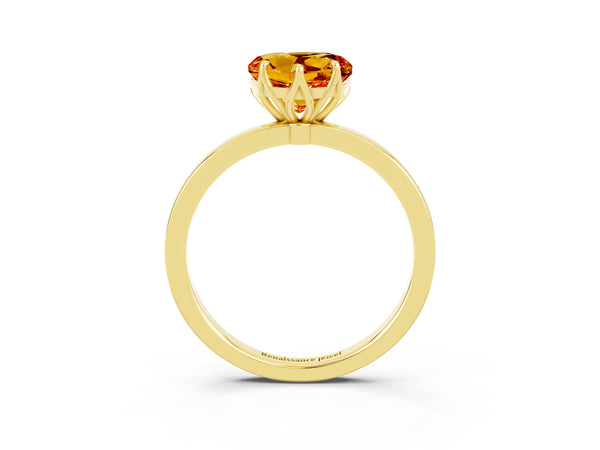 Yellow gold Heart Cut Citrine Solitaire Ring with Thin Band and Prong Setting