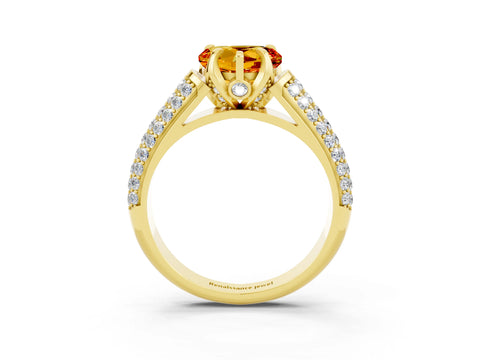 Yellow gold Heart Cut Citrine Solitaire Ring with Three-Row Pavé Band and Four-Prong Setting_15
