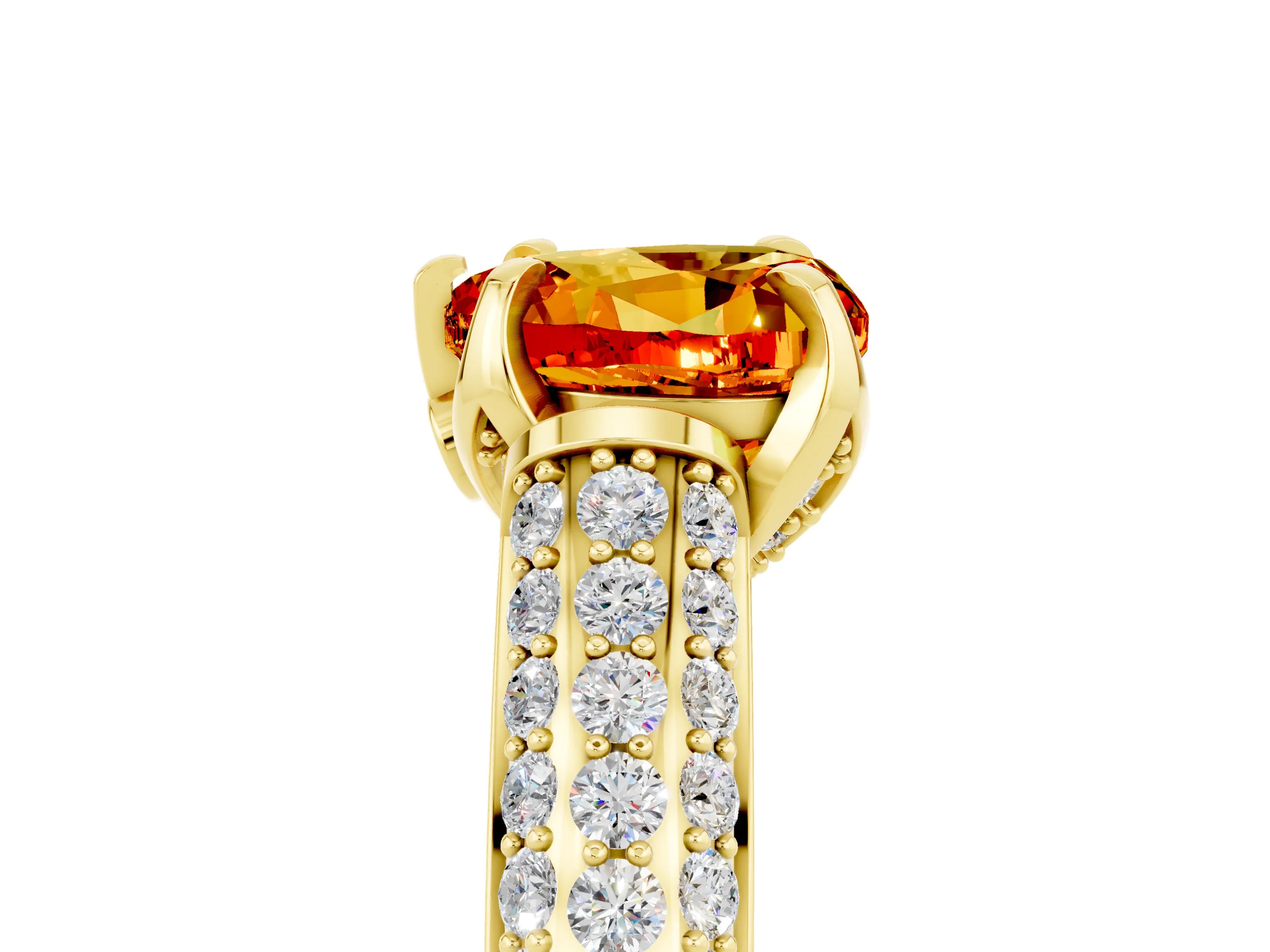 Yellow gold Heart Cut Citrine Solitaire Ring with Three-Row Pavé Band and Four-Prong Setting_17