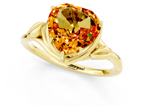 Yellow gold Heart Cut Citrine Solitaire Ring with Twist Band and Four-Prong Setting
