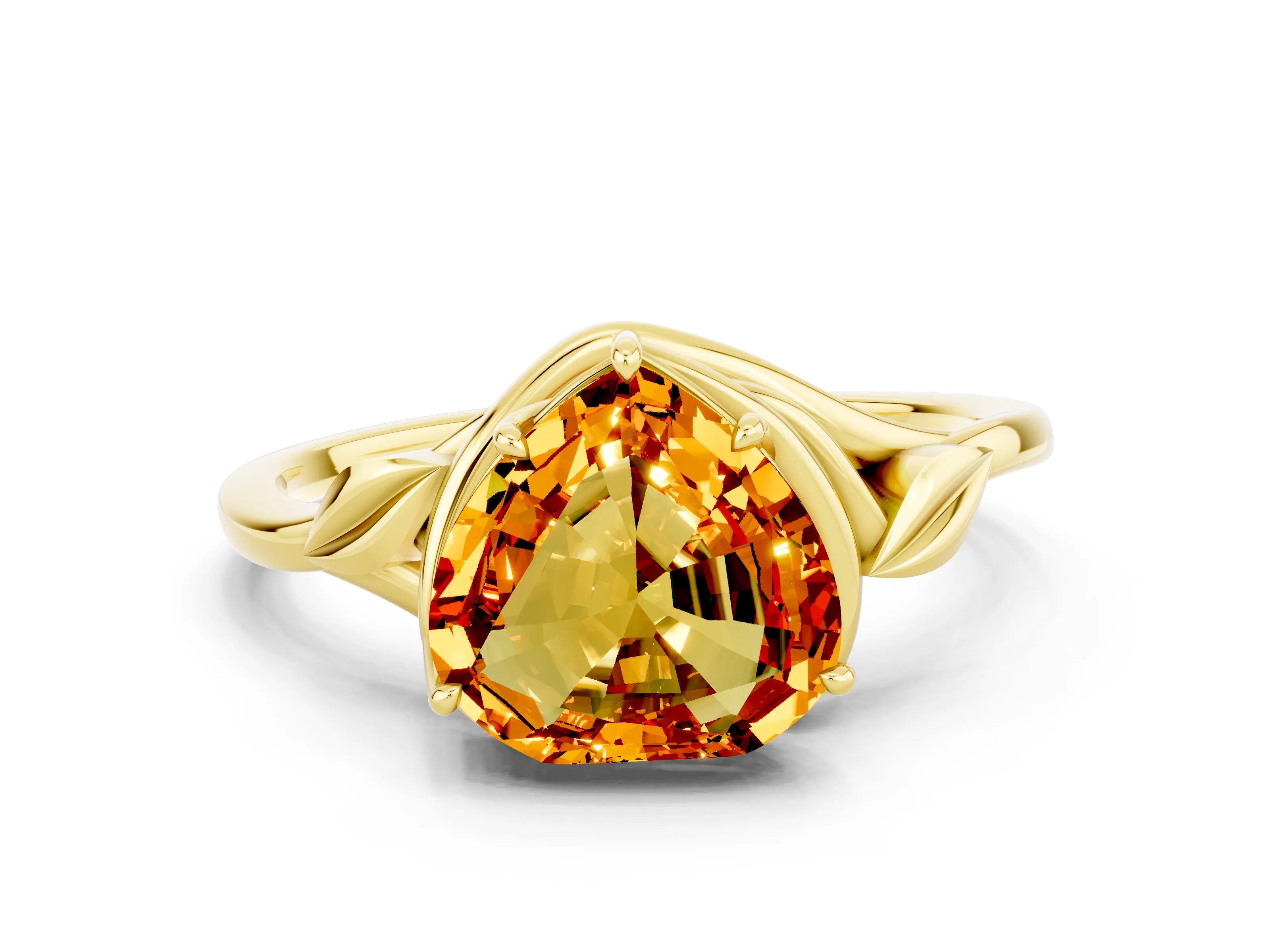 Yellow gold Heart Cut Citrine Solitaire Ring with Twist Band and Four-Prong Setting_48