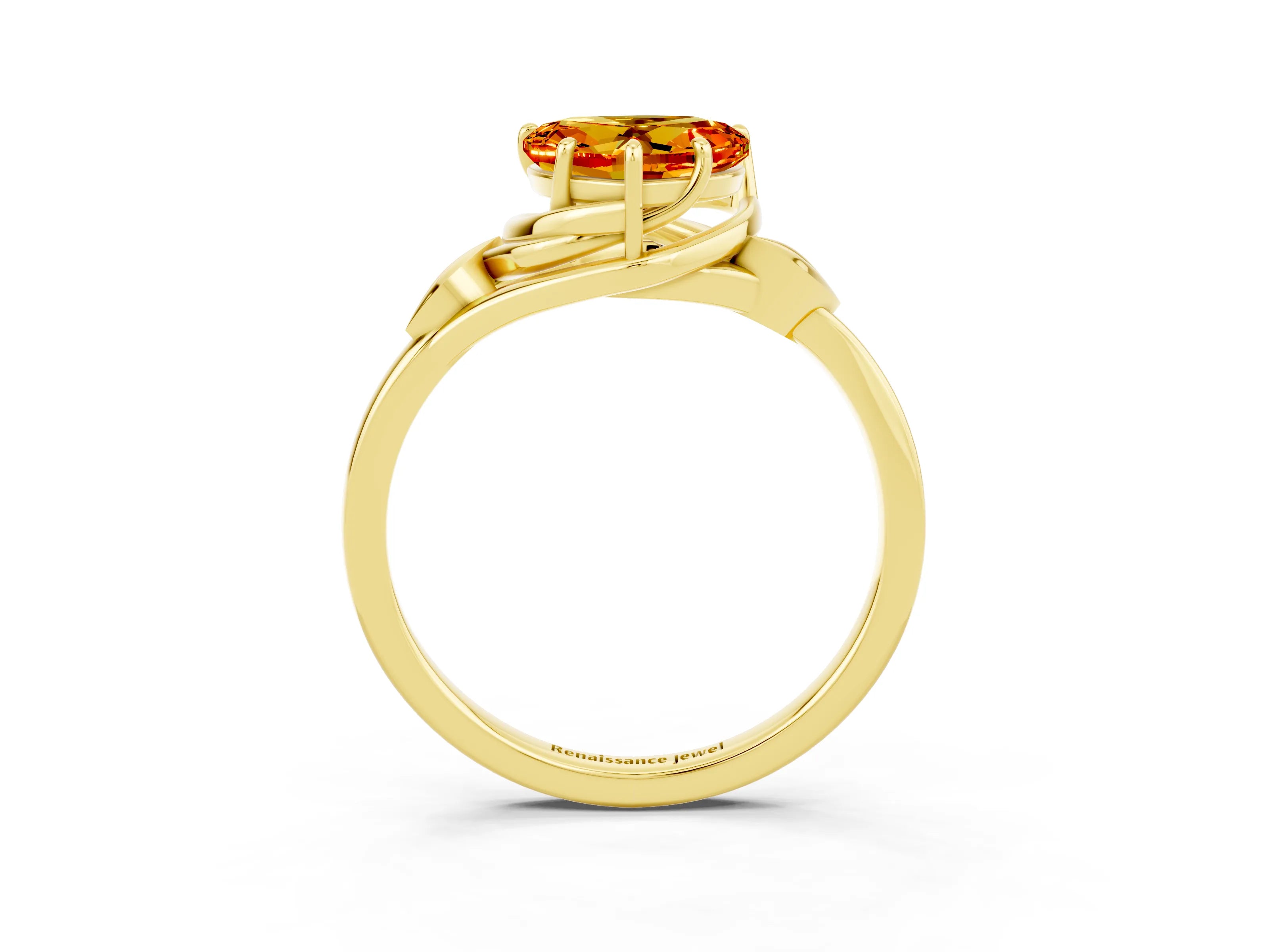 Yellow gold Heart Cut Citrine Solitaire Ring with Twist Band and Four-Prong Setting_51