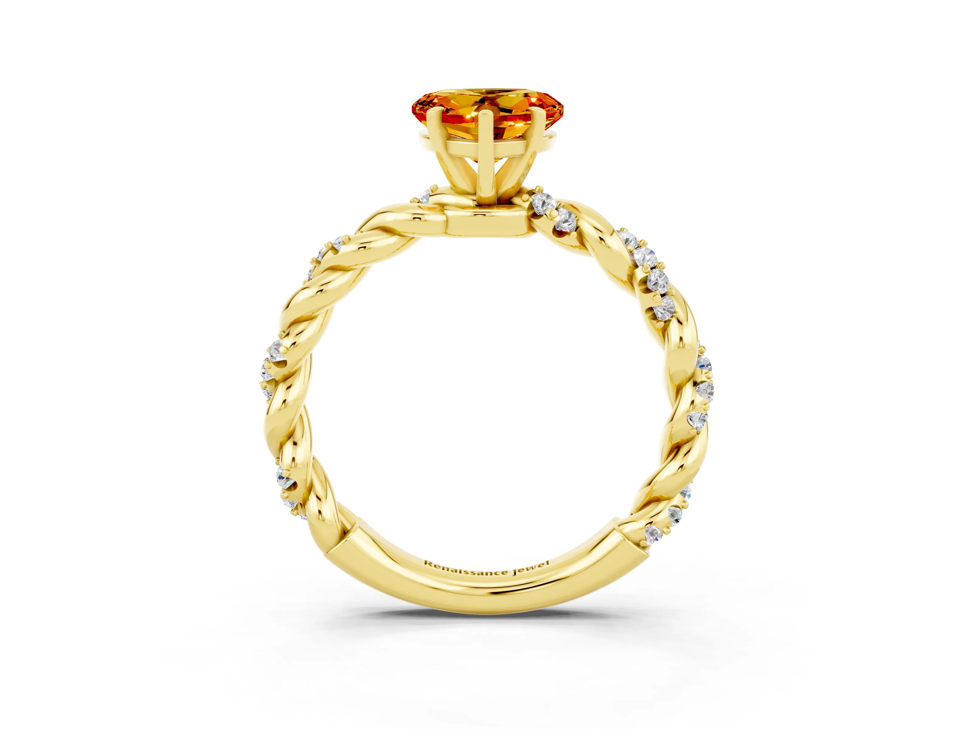 Yellow gold Heart Cut Citrine Solitaire Ring with Twisted Band and Pavé Accents_3