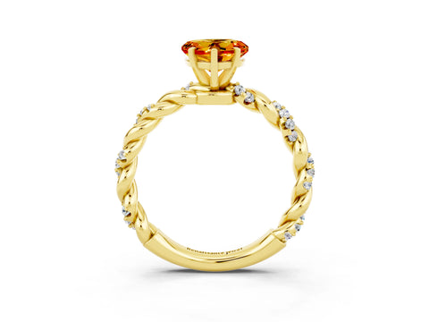 Yellow gold Heart Cut Citrine Solitaire Ring with Twisted Band and Pavé Accents_3