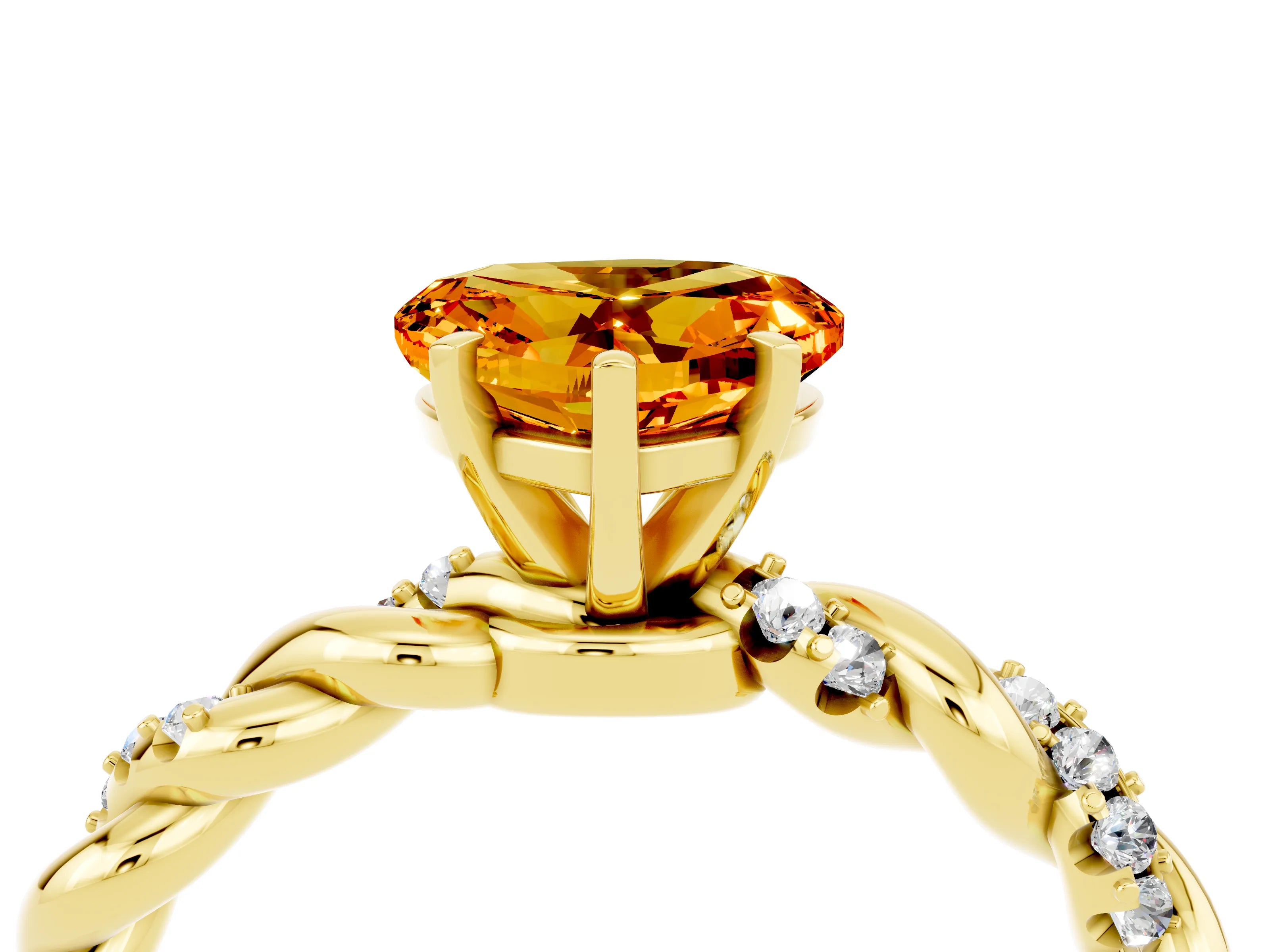 Yellow gold Heart Cut Citrine Solitaire Ring with Twisted Band and Pavé Accents_4