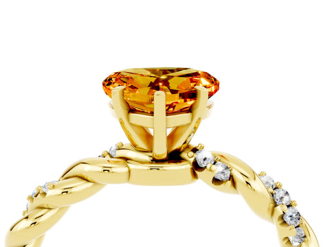 Yellow gold Heart Cut Citrine Solitaire Ring with Twisted Band and Pavé Accents_4