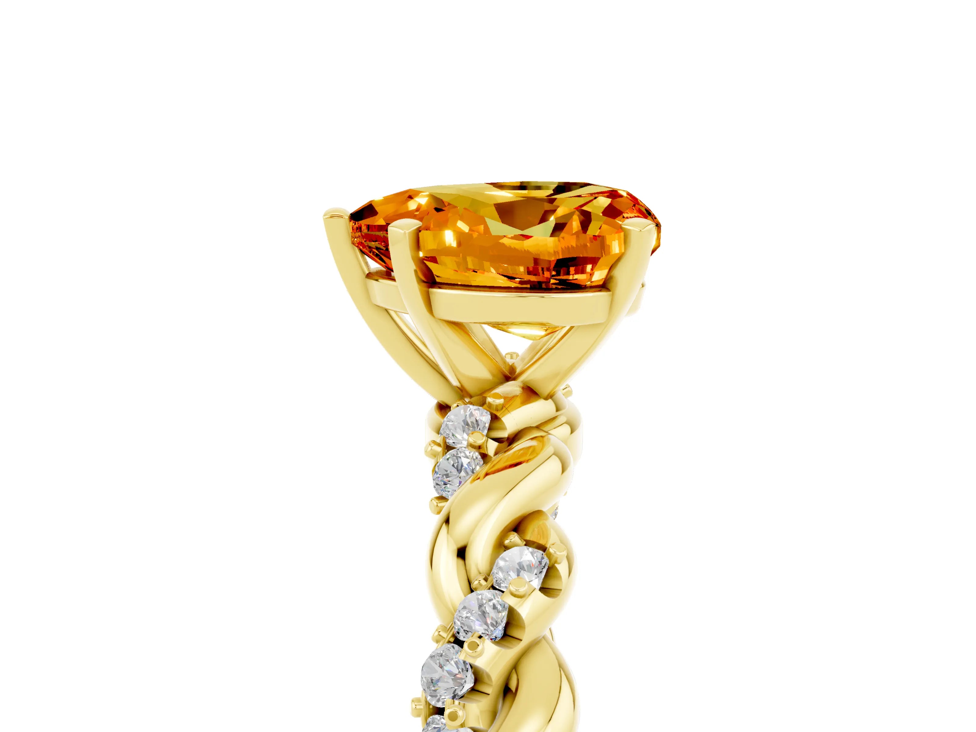 Yellow gold Heart Cut Citrine Solitaire Ring with Twisted Band and Pavé Accents_5