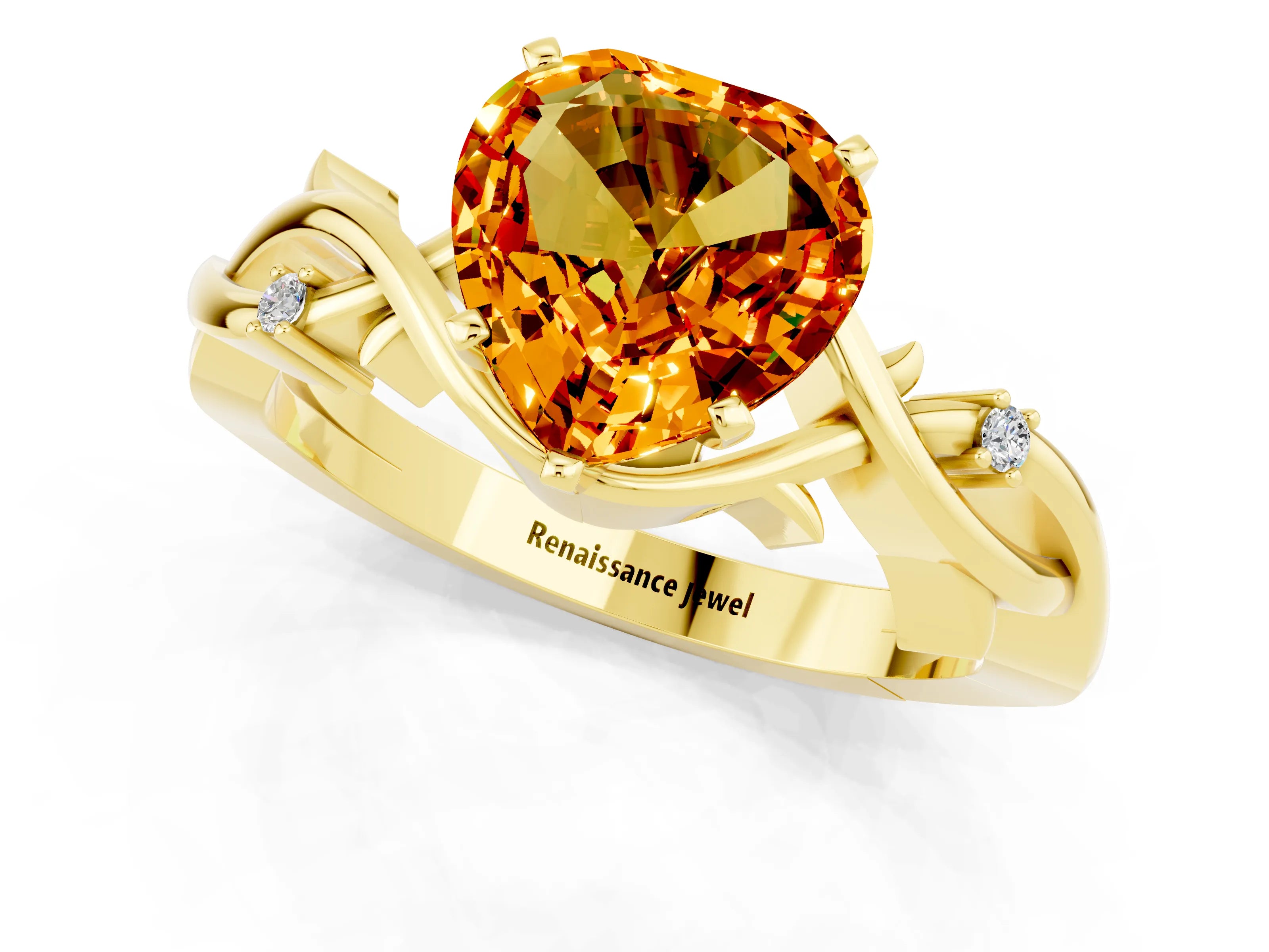 Yellow gold Heart Cut Citrine Solitaire Ring with Twisted Band and Prong Setting_1
