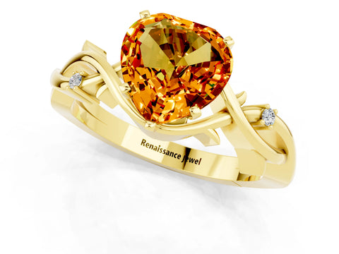 Yellow gold Heart Cut Citrine Solitaire Ring with Twisted Band and Prong Setting_1