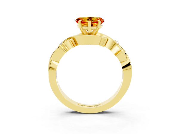 Yellow gold Heart Cut Citrine Solitaire Ring with Twisted Band and Prong Setting