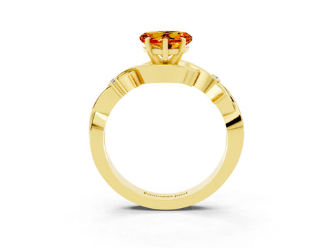 Yellow gold Heart Cut Citrine Solitaire Ring with Twisted Band and Prong Setting_3