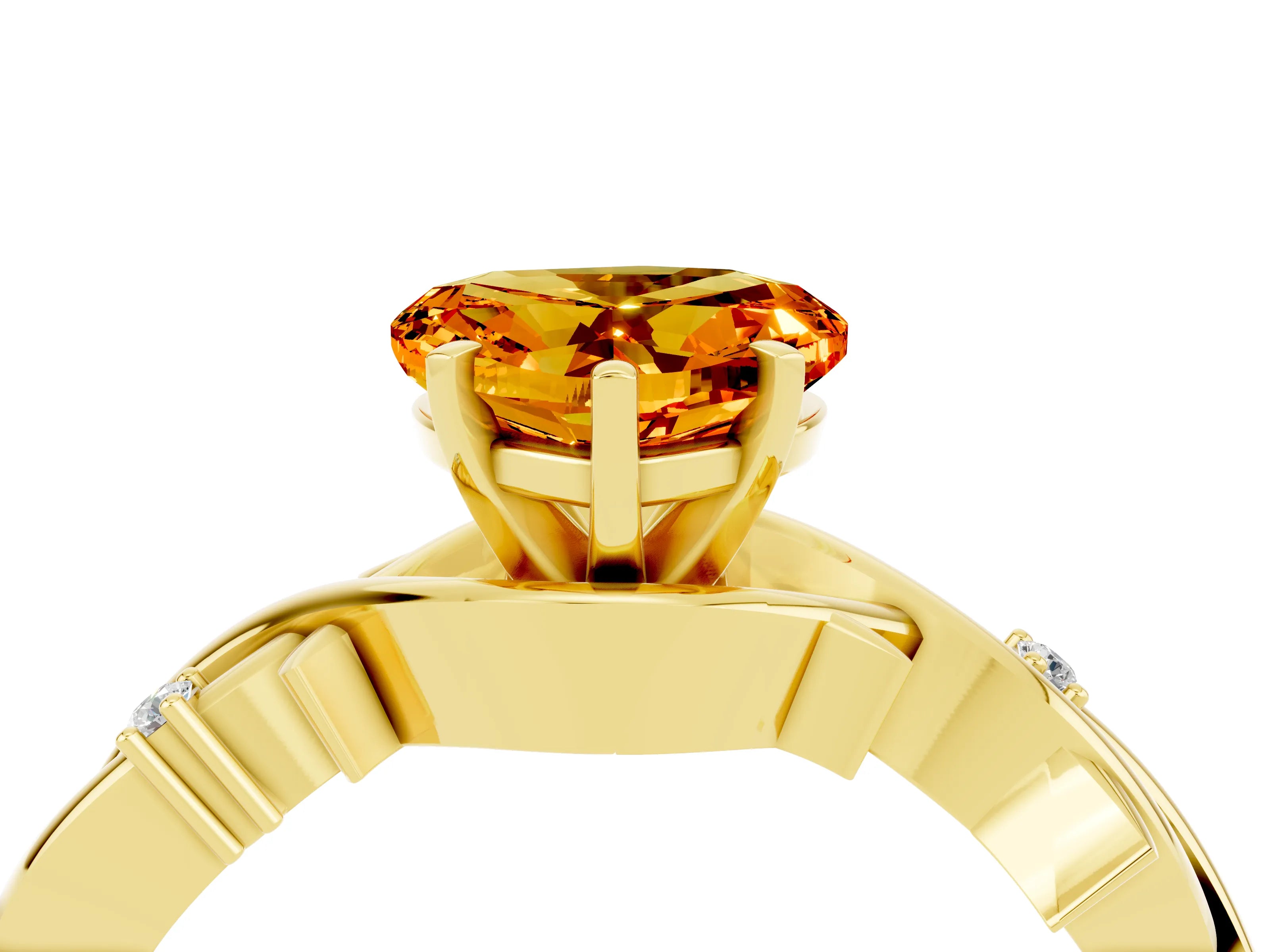 Yellow gold Heart Cut Citrine Solitaire Ring with Twisted Band and Prong Setting_4
