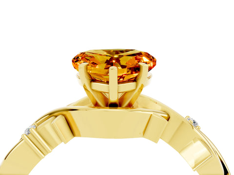 Yellow gold Heart Cut Citrine Solitaire Ring with Twisted Band and Prong Setting_4