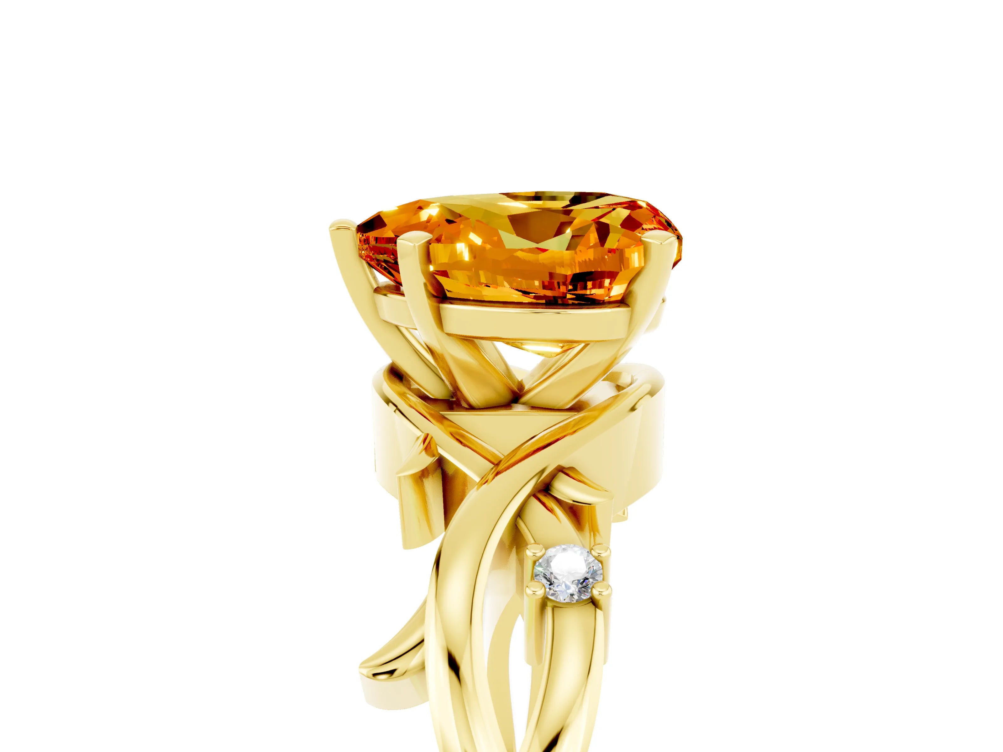 Yellow gold Heart Cut Citrine Solitaire Ring with Twisted Band and Prong Setting_5