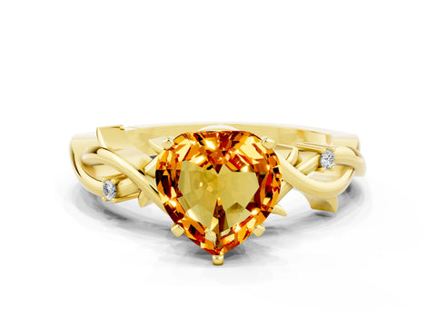 Yellow gold Heart Cut Citrine Solitaire Ring with Twisted Band and Prong Setting
