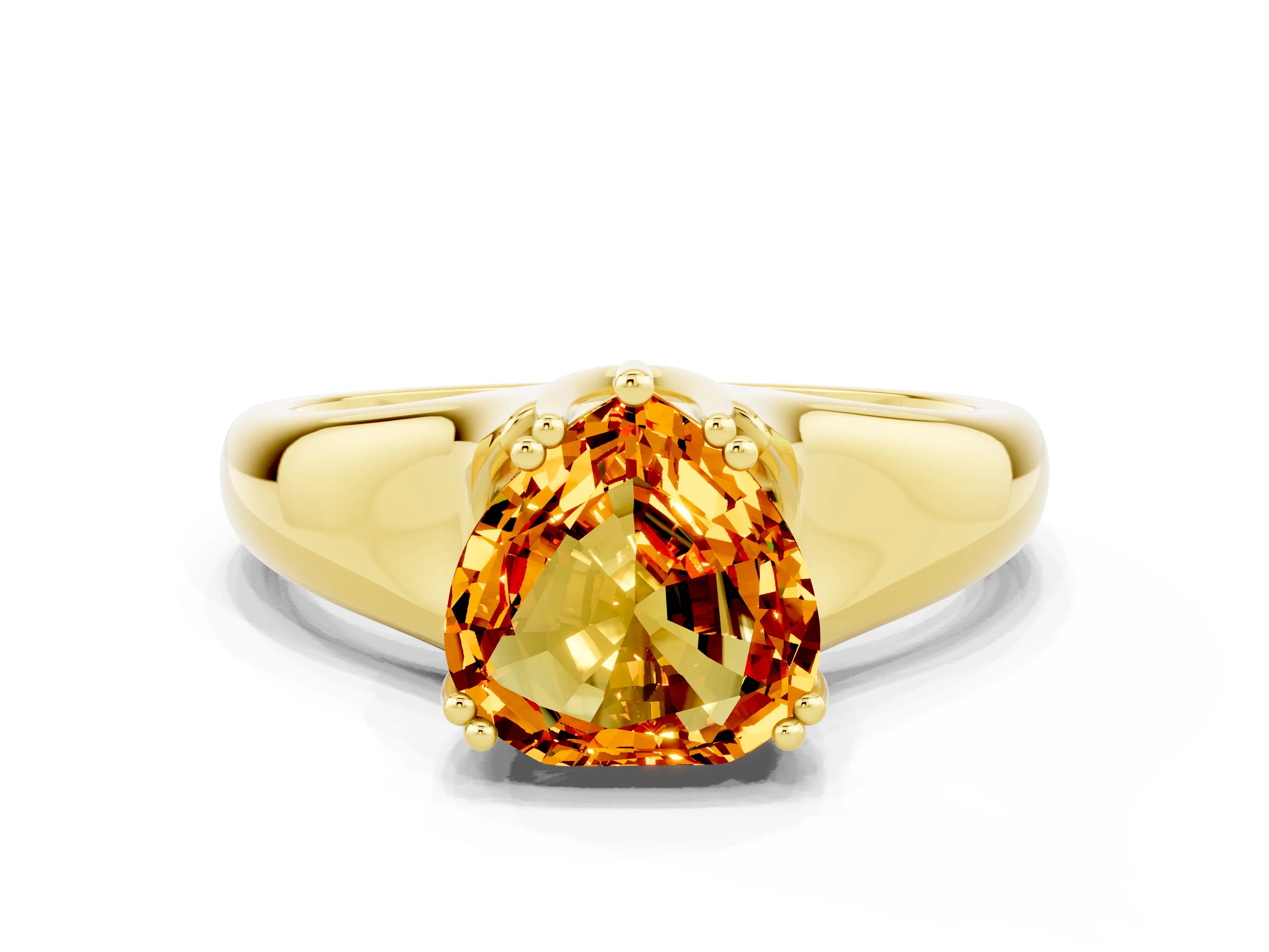 Yellow gold Heart Cut Citrine Solitaire Ring with Wide Band and Prong Setting