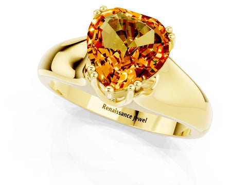 Yellow gold Heart Cut Citrine Solitaire Ring with Wide Band and Prong Setting_1