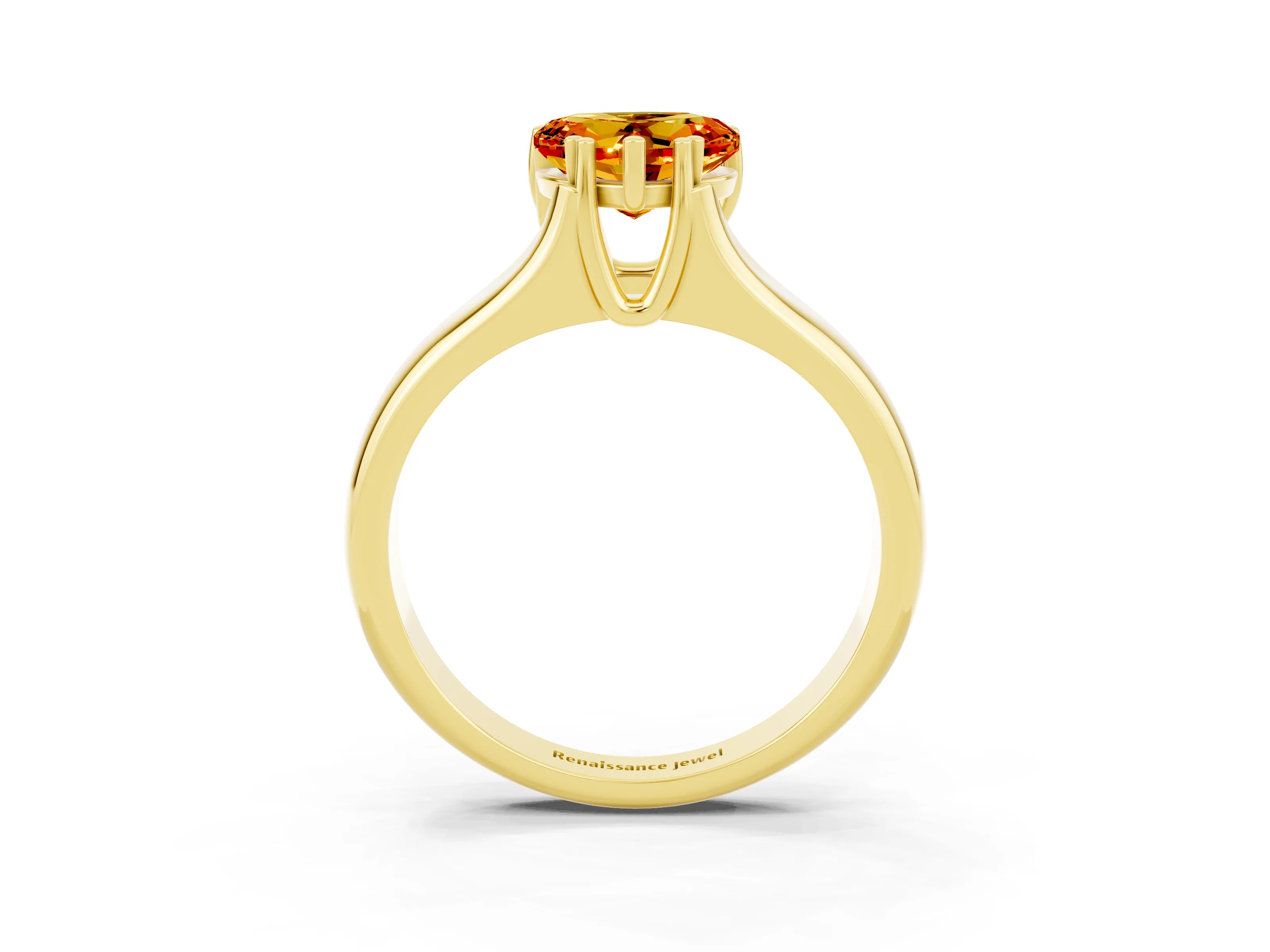 Yellow gold Heart Cut Citrine Solitaire Ring with Wide Band and Prong Setting_3