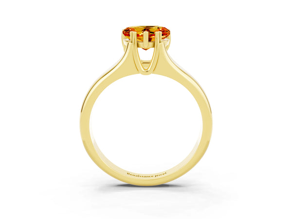 Yellow gold Heart Cut Citrine Solitaire Ring with Wide Band and Prong Setting