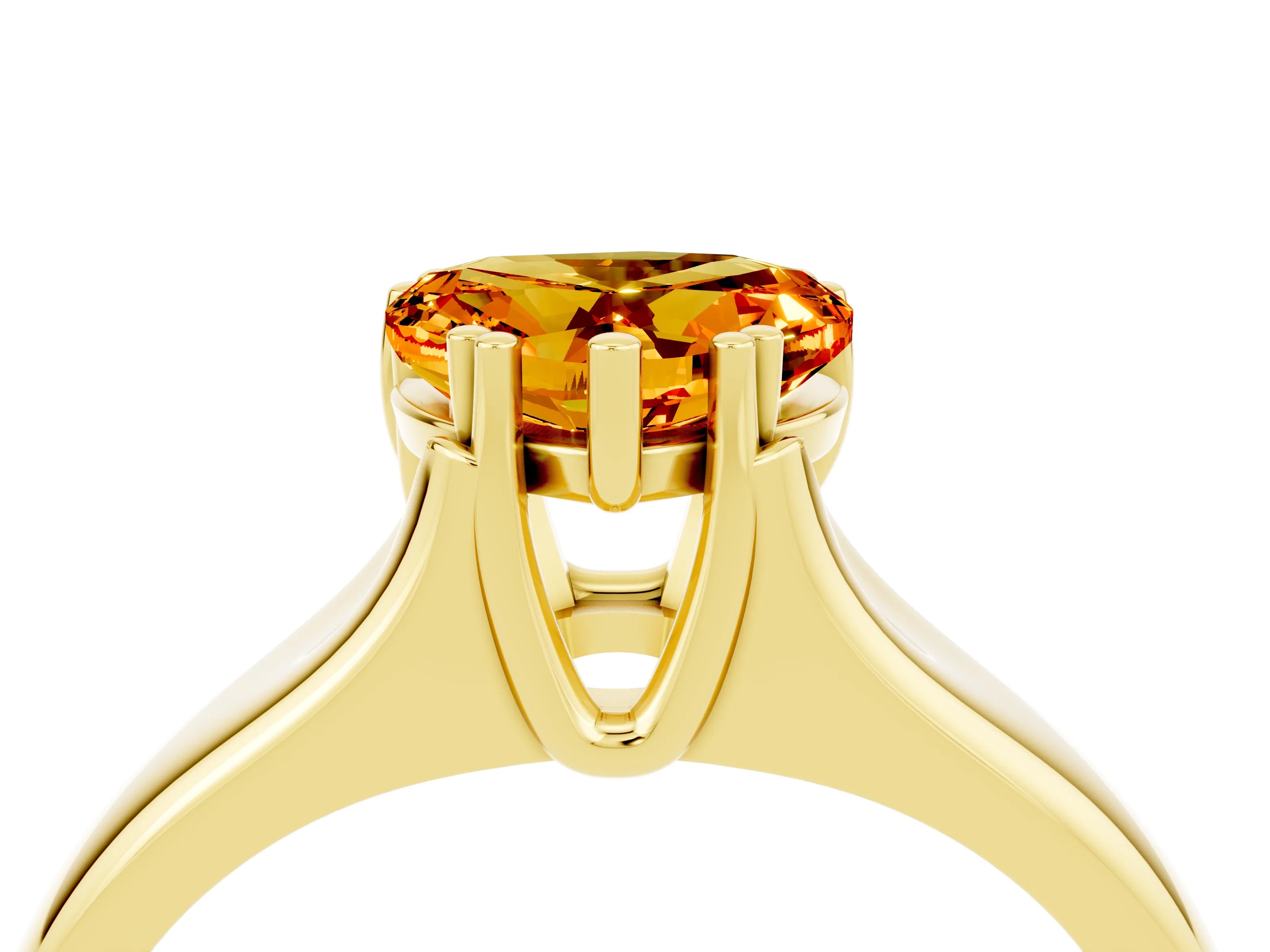 Yellow gold Heart Cut Citrine Solitaire Ring with Wide Band and Prong Setting_4