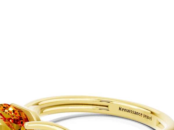 Yellow gold Heart Cut Citrine Solitaire Twist Band Prong Setting Ring