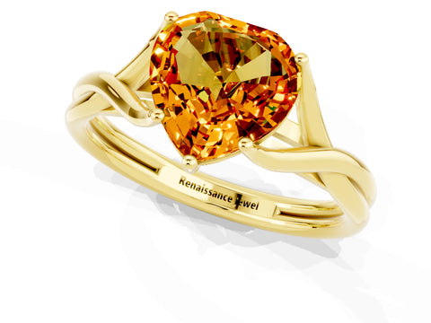 Yellow gold Heart Cut Citrine Solitaire Twist Band Prong Setting Ring_37