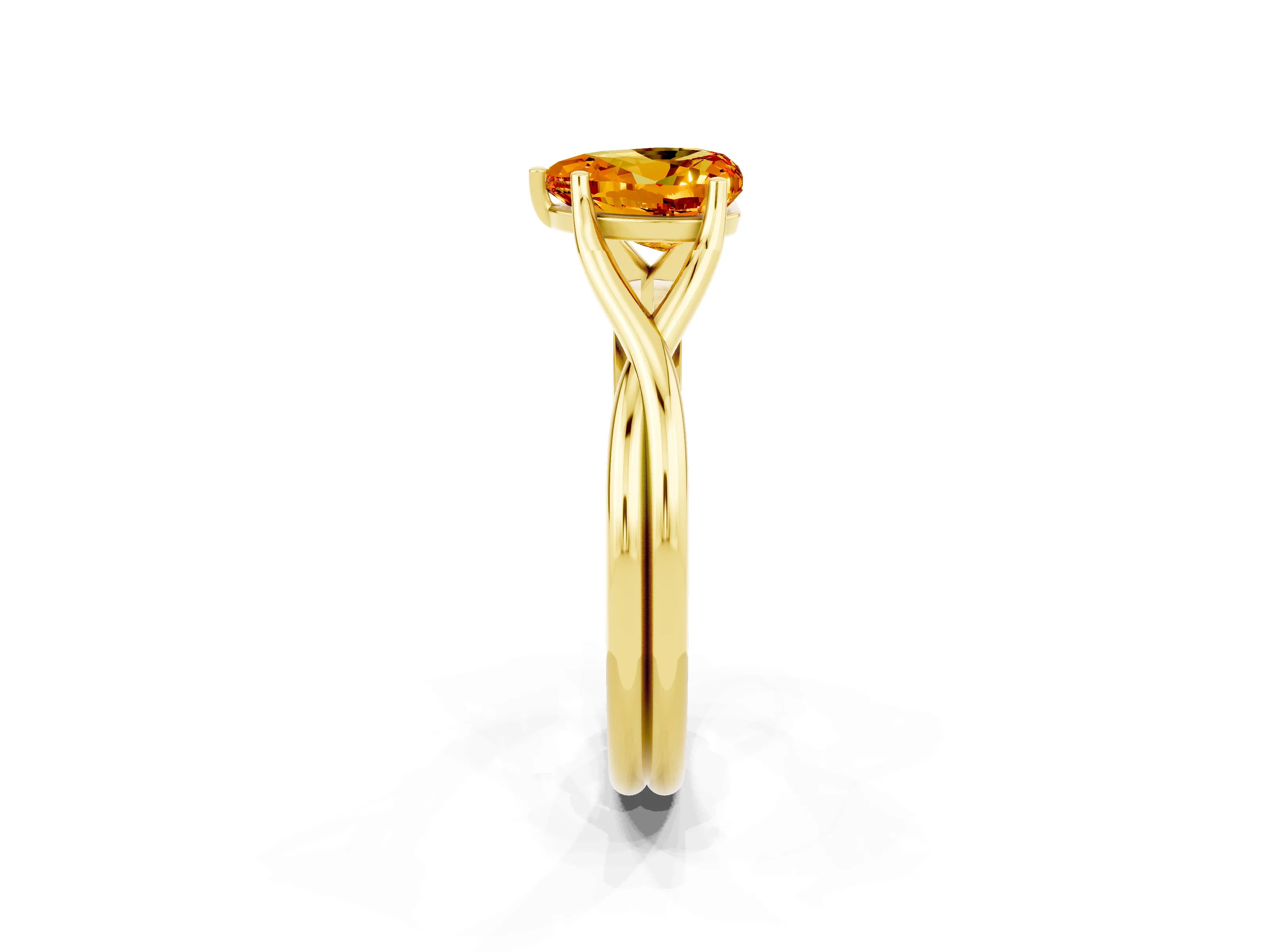 Yellow gold Heart Cut Citrine Solitaire Twist Band Prong Setting Ring_38