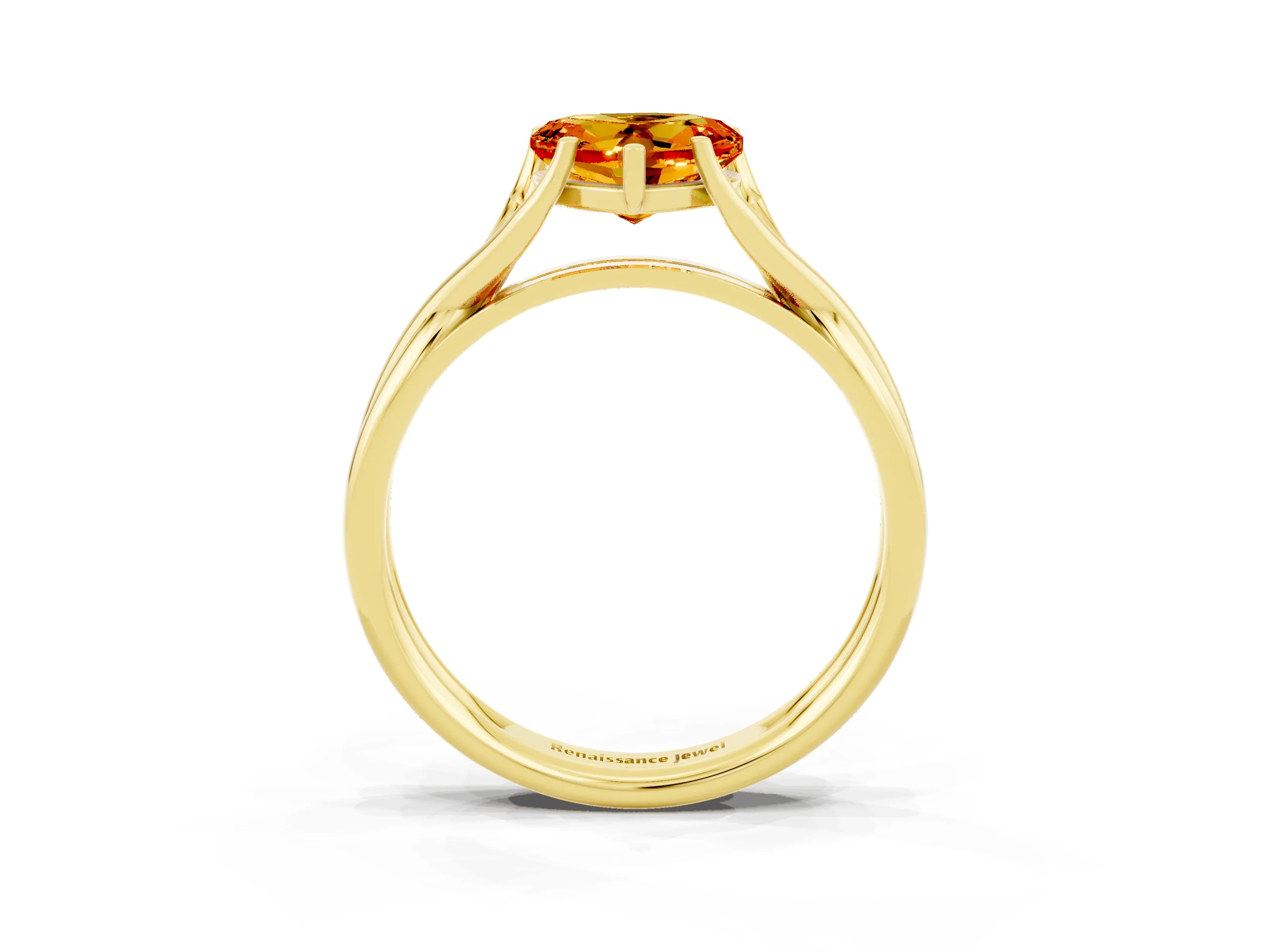 Yellow gold Heart Cut Citrine Solitaire Twist Band Prong Setting Ring_39