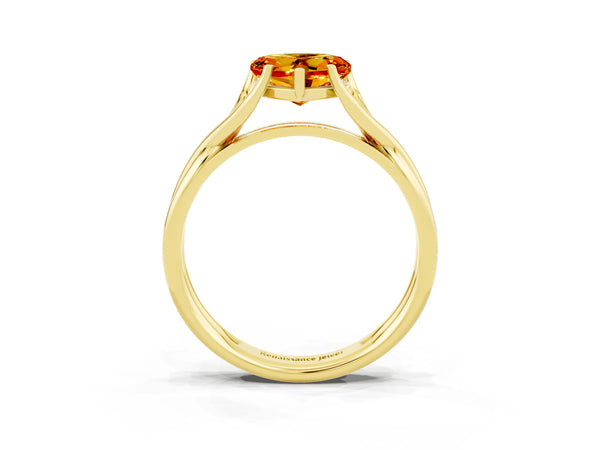 Yellow gold Heart Cut Citrine Solitaire Twist Band Prong Setting Ring