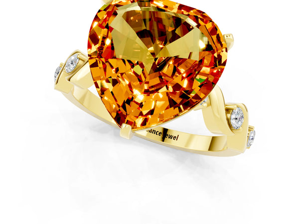 Yellow gold Heart Cut Citrine Solitaire Twisted Band with Round  Accents and Prong Setting