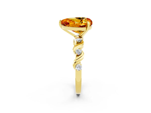 Yellow gold Heart Cut Citrine Solitaire Twisted Band with Round  Accents and Prong Setting