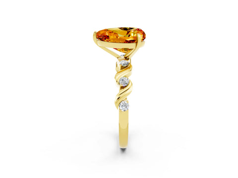 Yellow gold Heart Cut Citrine Solitaire Twisted Band with Round  Accents and Prong Setting_14