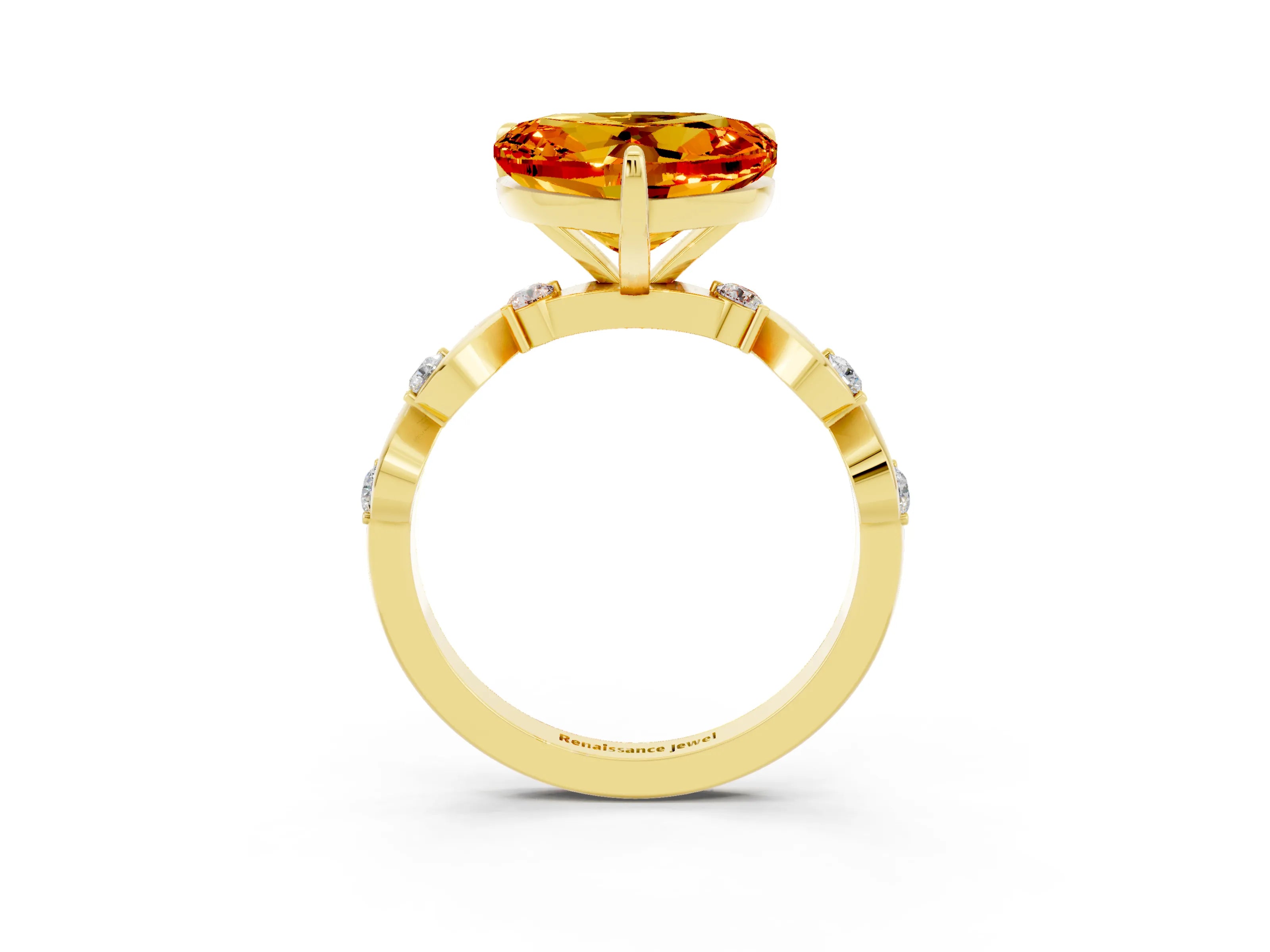 Yellow gold Heart Cut Citrine Solitaire Twisted Band with Round  Accents and Prong Setting_15
