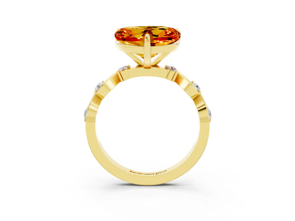Yellow gold Heart Cut Citrine Solitaire Twisted Band with Round  Accents and Prong Setting
