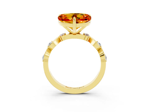 Yellow gold Heart Cut Citrine Solitaire Twisted Band with Round  Accents and Prong Setting_15