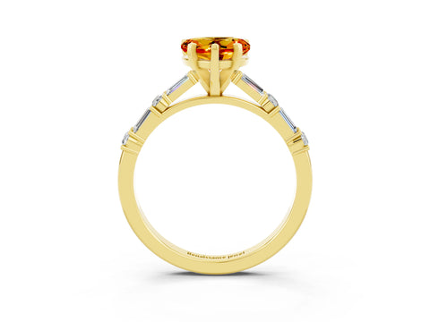 Yellow gold Heart Cut Citrine Solitaire with Side Baguettes and Channel Set Band_3