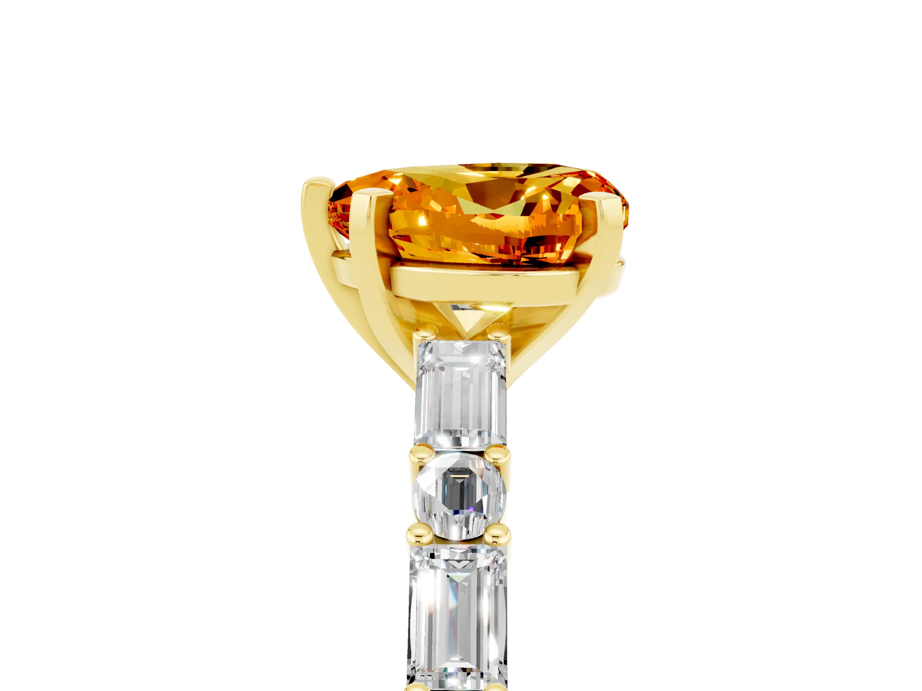 Yellow gold Heart Cut Citrine Solitaire with Side Baguettes and Channel Set Band_5