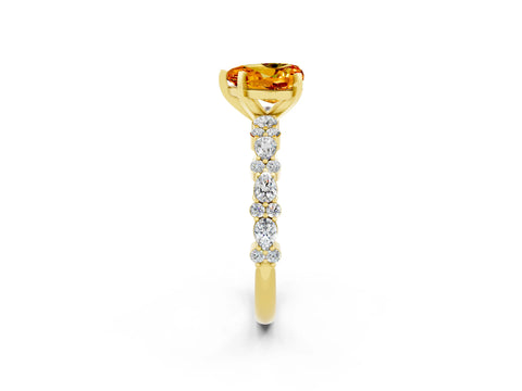 Yellow gold Heart Cut Citrine Solitaire with Side Stones, Pave Band, Four-Prong Setting_38
