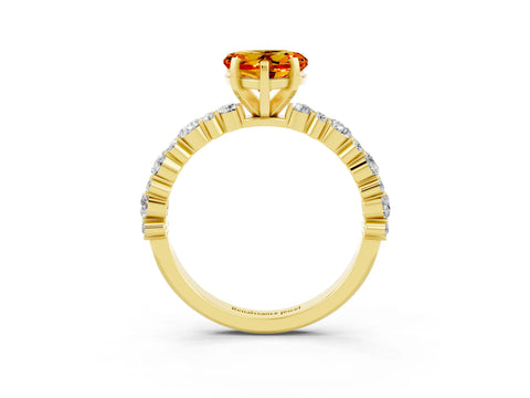 Yellow gold Heart Cut Citrine Solitaire with Side Stones, Pave Band, Four-Prong Setting_39