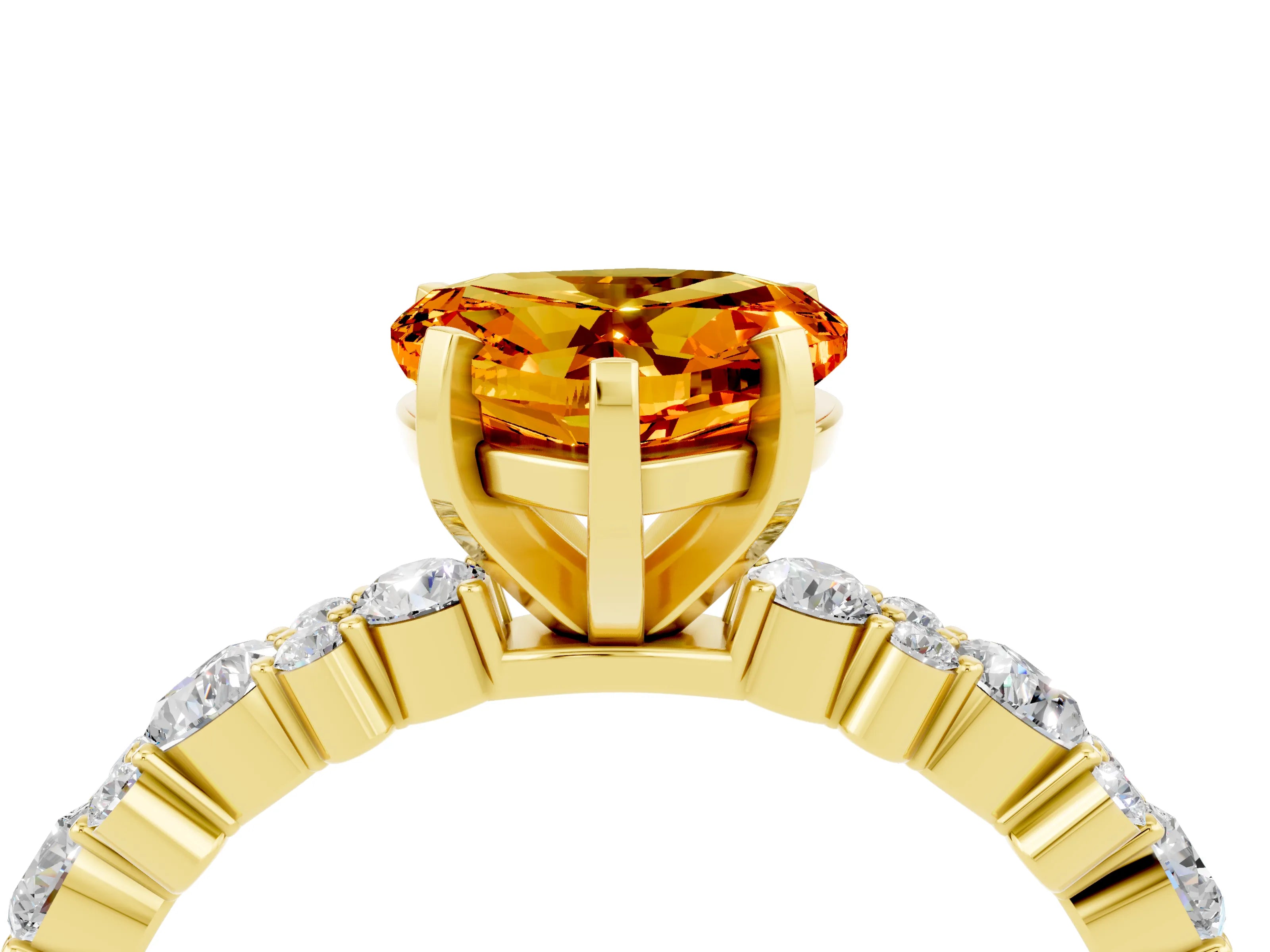 Yellow gold Heart Cut Citrine Solitaire with Side Stones, Pave Band, Four-Prong Setting_40